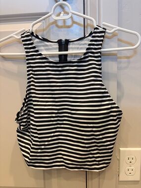 Beach Betty Striped Black & White Crop Tank Swim Top